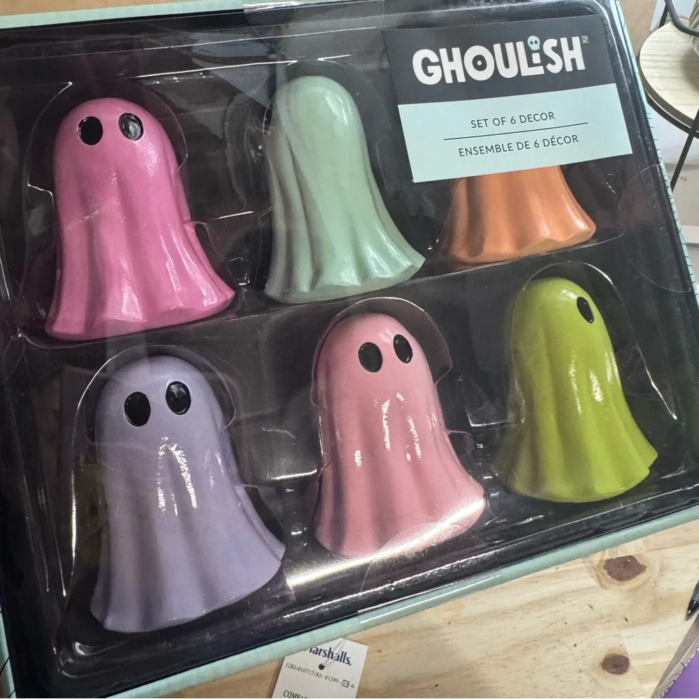 Halloween Ghoulish Pastel Mini Ghost Figurines Tabletop Decor Set of 6